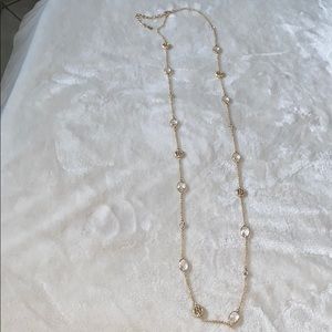 Gold Clear Crystal Long Strand Station Necklace